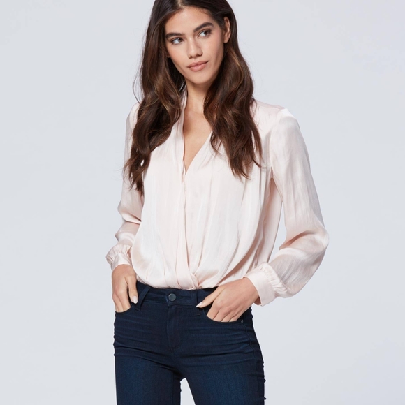PAIGE Tops - Paige long sleeve drape pink nude bodysuit small